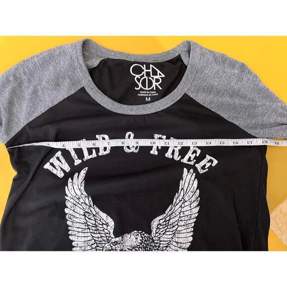 Chaser Wild & Free Brooklyn Eagle Graphic Raglan Tee in Black/Gray Size Medium - Picture 4 of 6